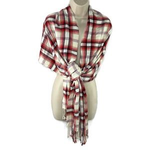 GAP Oversized Plaid Wrap & Scarf White Base Color with Blues and Reds
